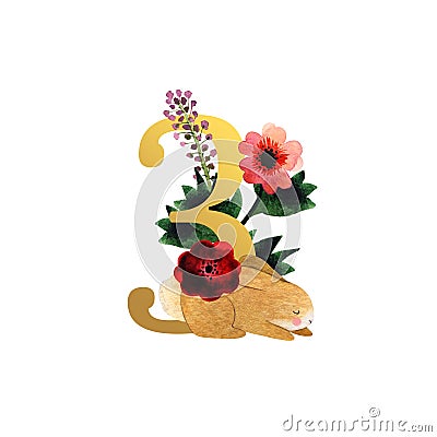 Number with cute naive flowers Stock Photo