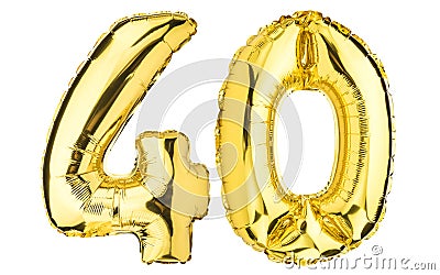 Number Forty 40 balloons. Helium balloon. 40 years. Golden Yellow foil color. Birthday Party, greeting card Stock Photo