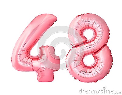 Number 48 forty eight made of rose gold inflatable balloons isolated on white background Stock Photo