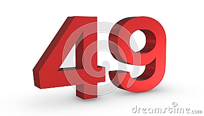 Number 49 Forty Nine Red Sign 3D Rendering Isolated on White Background Stock Photo
