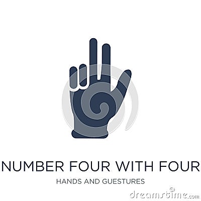 Number four with four finger icon. Trendy flat vector Number four with four finger icon on white background from Hands and Vector Illustration