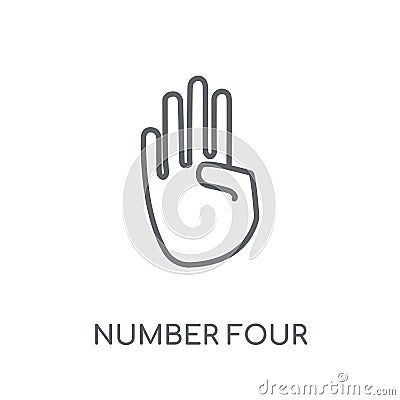 Number four with four finger linear icon. Modern outline Number Vector Illustration