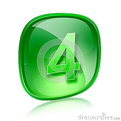 Number four icon green glass. Stock Photo