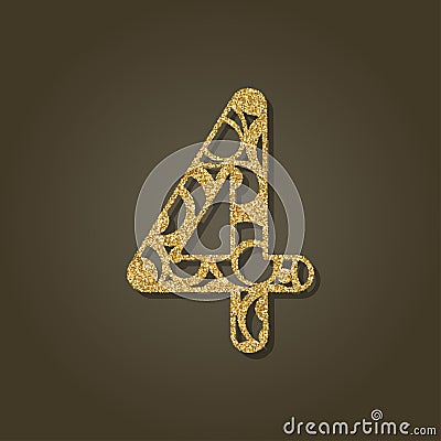 Number four for laser cutting.Round gold pattern. Vector Illustration