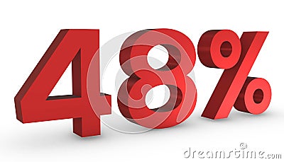 Number Fourty Eight Percent 48% Red Sign 3D Rendering Isolated on White Background Stock Photo