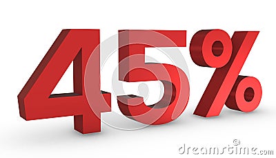 Number Fourty Five Percent 45% Red Sign 3D Rendering Isolated on White Background Stock Photo