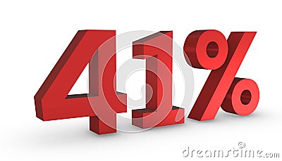Number Fourty One Percent 41% Red Sign 3D Rendering Isolated on White Background Stock Photo