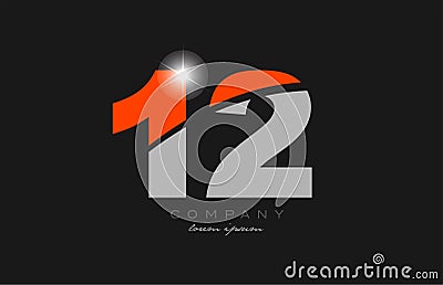 number 12 in grey orange color for logo icon design Vector Illustration