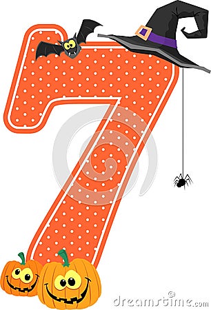 Number 7 with halloween design elements Vector Illustration