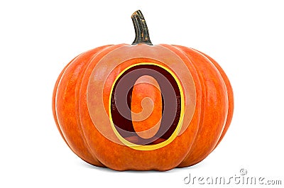 Number 0 Halloween Font. Pumpkin with carved 0, 3D rendering Stock Photo
