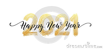 2021 number hand lettering. Happy New Year script text. Dry brush texture effect. Merry Christmas. Vector Illustration Vector Illustration