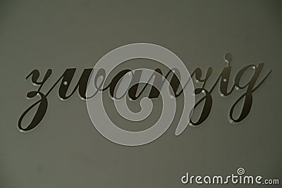 Number in handwriting made of stainless steel, house number, Stock Photo