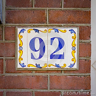 House number 92 Stock Photo