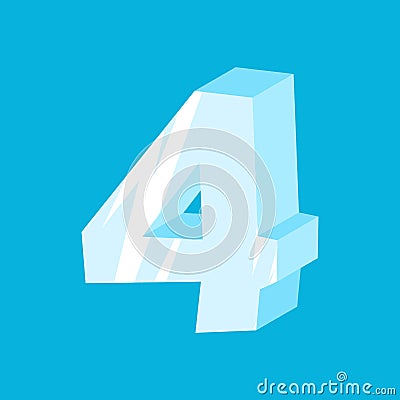 Number 4 ice. Icicles font four. Frozen alphabet symbol. Iceberg Vector Illustration