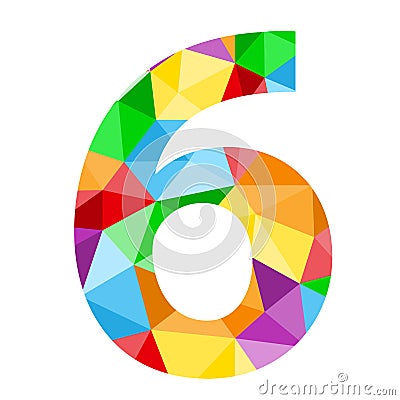 Number 6 icon with colorful polygon pattern Stock Photo