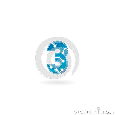 Number 3 icon. Technology smart three logo, computer and data related business, hi-tech and innovative, electronic. Vector Illustration