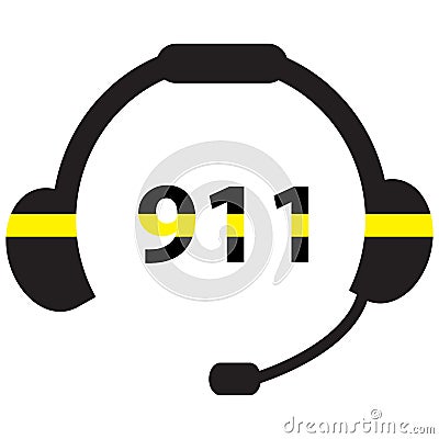 Number icon on white background. 911 Dispatcher Headset sign. Emergency call icon with 911 symbol. flat style Vector Illustration