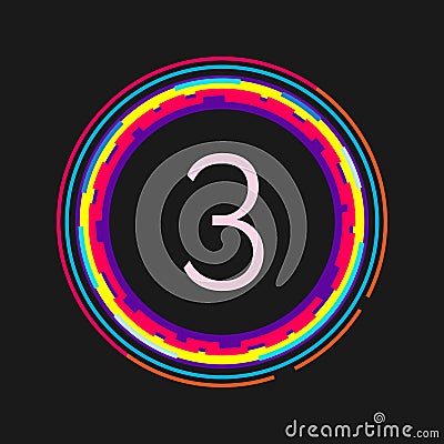 Number 3 inside modern bright colour circle frame Vector Illustration