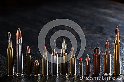 Number of large-caliber ammunition with different Stock Photo