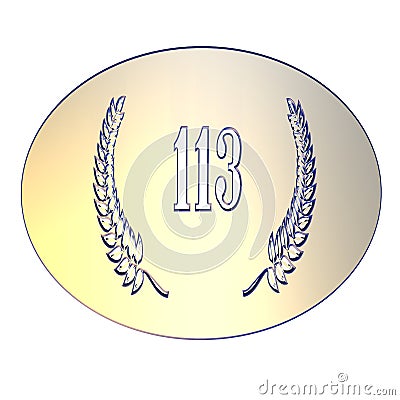 Number 113 with laurel wreath or honor wreath as a 3D-illustration, 3D-rendering Cartoon Illustration