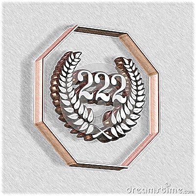 Number 222 with laurel wreath or honor wreath as a 3D-illustration, 3D-rendering Cartoon Illustration