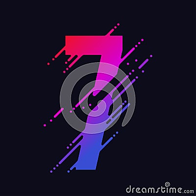 Number with liquid splash and drops, abstract colorful digits, ink mathematic symbol. Vector Vector Illustration