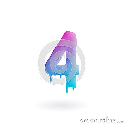 Number 4 logo. Colored paint four icon with drips. Dripping liquid symbol. Isolated art concept vector. Vector Illustration