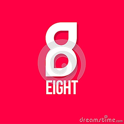 Number 8 logo, consist of two drops. Eight emblem on red background. Vector Illustration