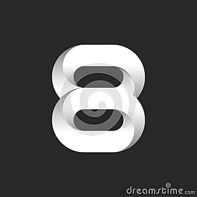 Number 8 logo 3d ribbons, numeral eight typography design element, rounded geometric shape, gray gradient logotype, creative idea Vector Illustration