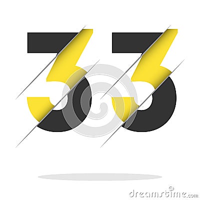 33 3 3 Number Logo Design with a Creative Cut and Black Circle Background. Creative logo design Vector Illustration