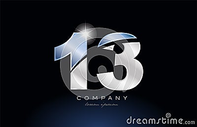 metal blue number 13 logo company icon design Vector Illustration