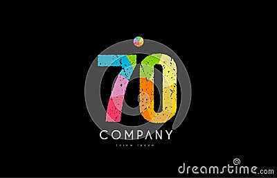 70 number grunge color rainbow numeral digit logo Vector Illustration