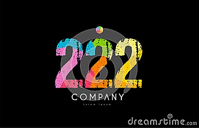 222 number grunge color rainbow numeral digit logo Vector Illustration