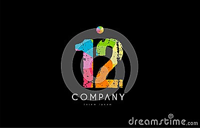 12 number grunge color rainbow numeral digit logo Stock Photo