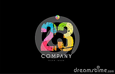 23 number grunge color rainbow numeral digit logo Stock Photo