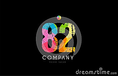 82 number grunge color rainbow numeral digit logo Vector Illustration