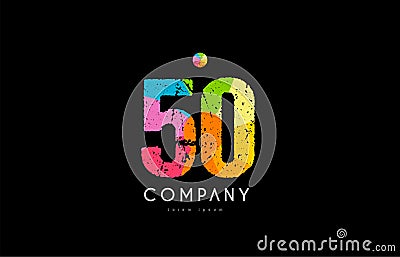 50 number grunge color rainbow numeral digit logo Vector Illustration