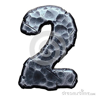 Number 2 made of forged metal in the center of circle isolated on white background. 3d Stock Photo