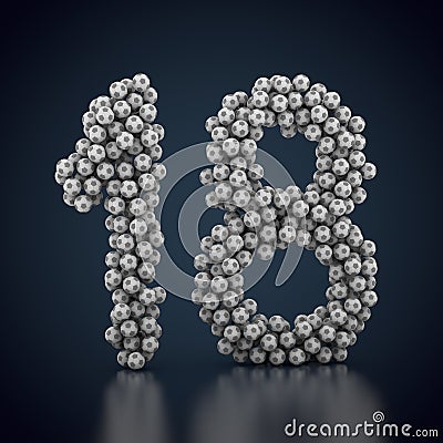 Number 18 made out of many footballs Stock Photo