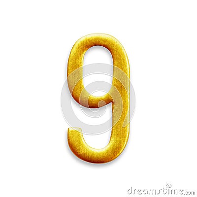 Number nine golden arabic isolated on white background. Stock Photo