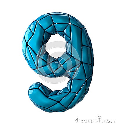 Number 9 nine in low poly style blue color isolated on white background. 3d Stock Photo