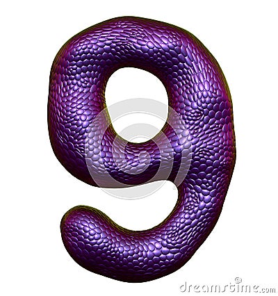 Number 9 nine made of natural purple snake skin texture isolated on white Stock Photo