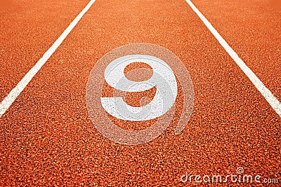 Number nine on running track Stock Photo