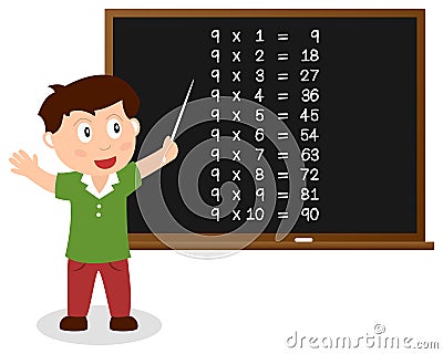 Number Nine Times Table on Blackboard Vector Illustration