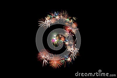 Number 3. Number alphabet made of real fireworks. Stock Photo