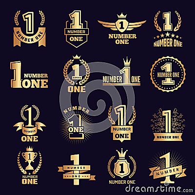 Number one banners. Victory business achievement award symbols vector labels set Vector Illustration