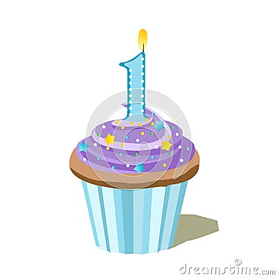 Number one blue cupcake Vector Illustration