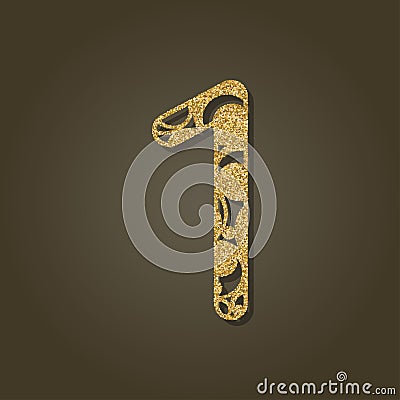 Number one for laser cutting.Round gold pattern. Vector Illustration