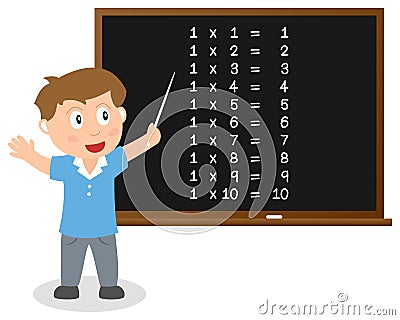 Number One Times Table on Blackboard Vector Illustration