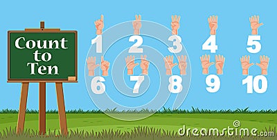 Number one to ten with finger counting with the sky background Vector Illustration